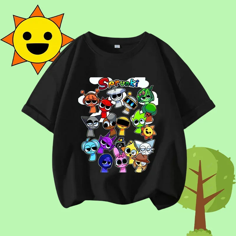 Sprunki الاطفال تي شيرت الصيف الأطفال Incredibox لعبة القطن قصير الأكمام أعلى الصبي أنيمي أزياء لطيف المحملة فتاة ملابس كاجوال هدية