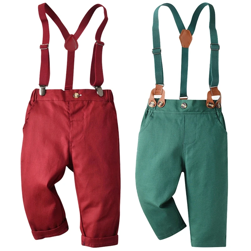 Fashion Bow-Knot Long Sleeves T-shirts Overalls Sets for Kids Boys Party Home Traveling Performance Jumpsuits Sets for Children