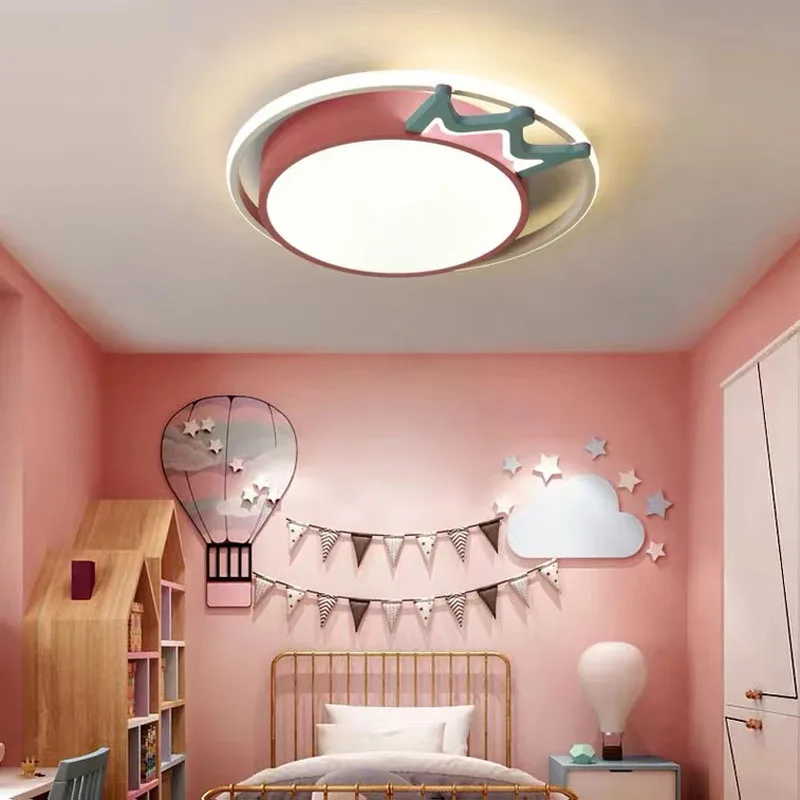 Modern Ceiling Lights Pink Blue crown Babies Kids Children Room Bedroom Girls Boys Led Ceiling Lamp Light Fixtures Nursery Light