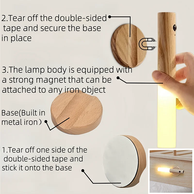 Magnetic LED Wall Light  Intelligent Human Body Induction Night Light Rechargeable Wall Light, Household Toilet Wall Light