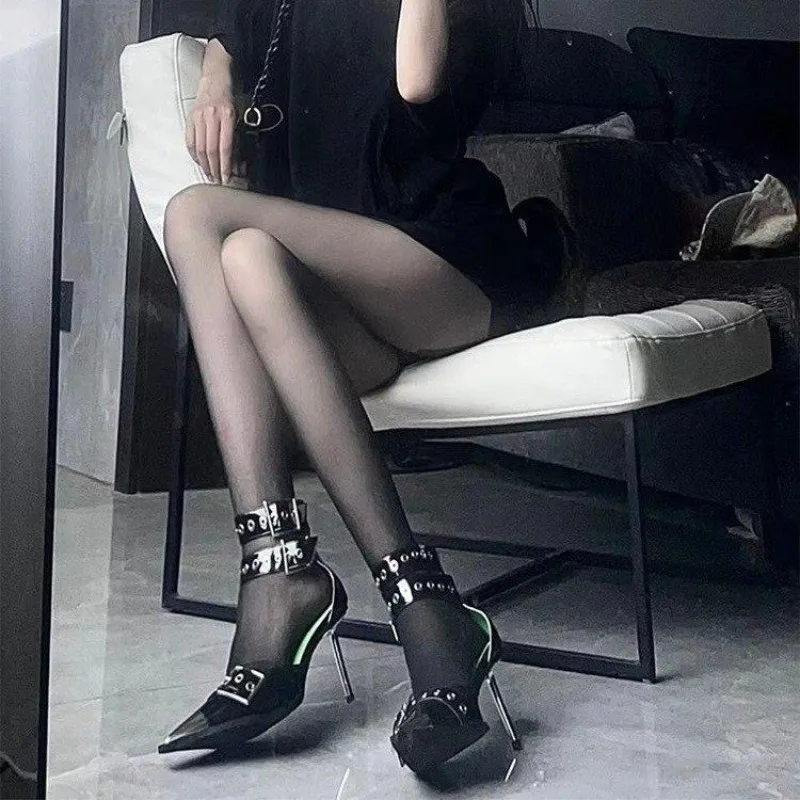 Super High Heel Metal Pointed Toe Studded Belt Buckle Rear Zip Anti-Slip Wear-Resistant Stiletto Sandals view 3