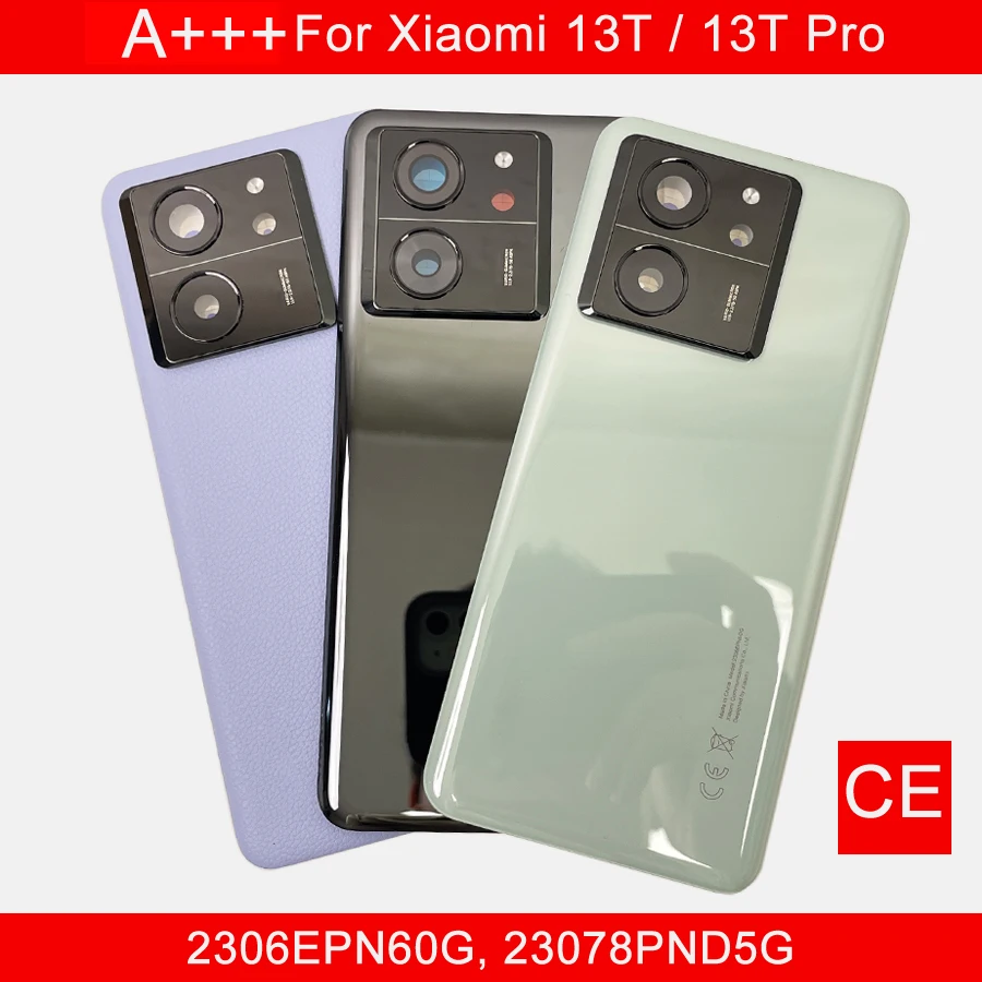 A+++ Rear Battery Cover Housing Door For Xiaomi 13T , 13T Pro Back Glass Lid Chassis + Camera Lens Smartphone Repair Parts