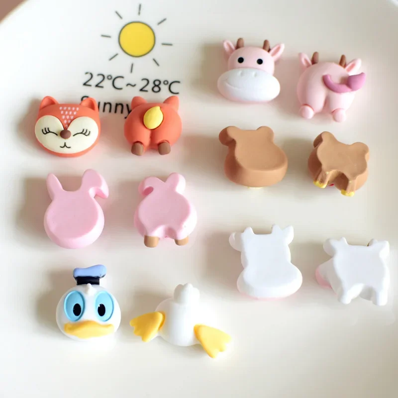 12 Pcs Cute Rabbit Fox Cows Bear Duck Flatback Resin Cabochon Cartoon Characters Hair Bow DIY Scrapbooking Decor Accessories