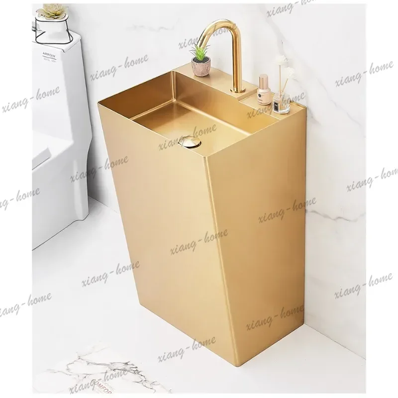 Gold integrated column basin, stainless steel floor wash basin, face basin