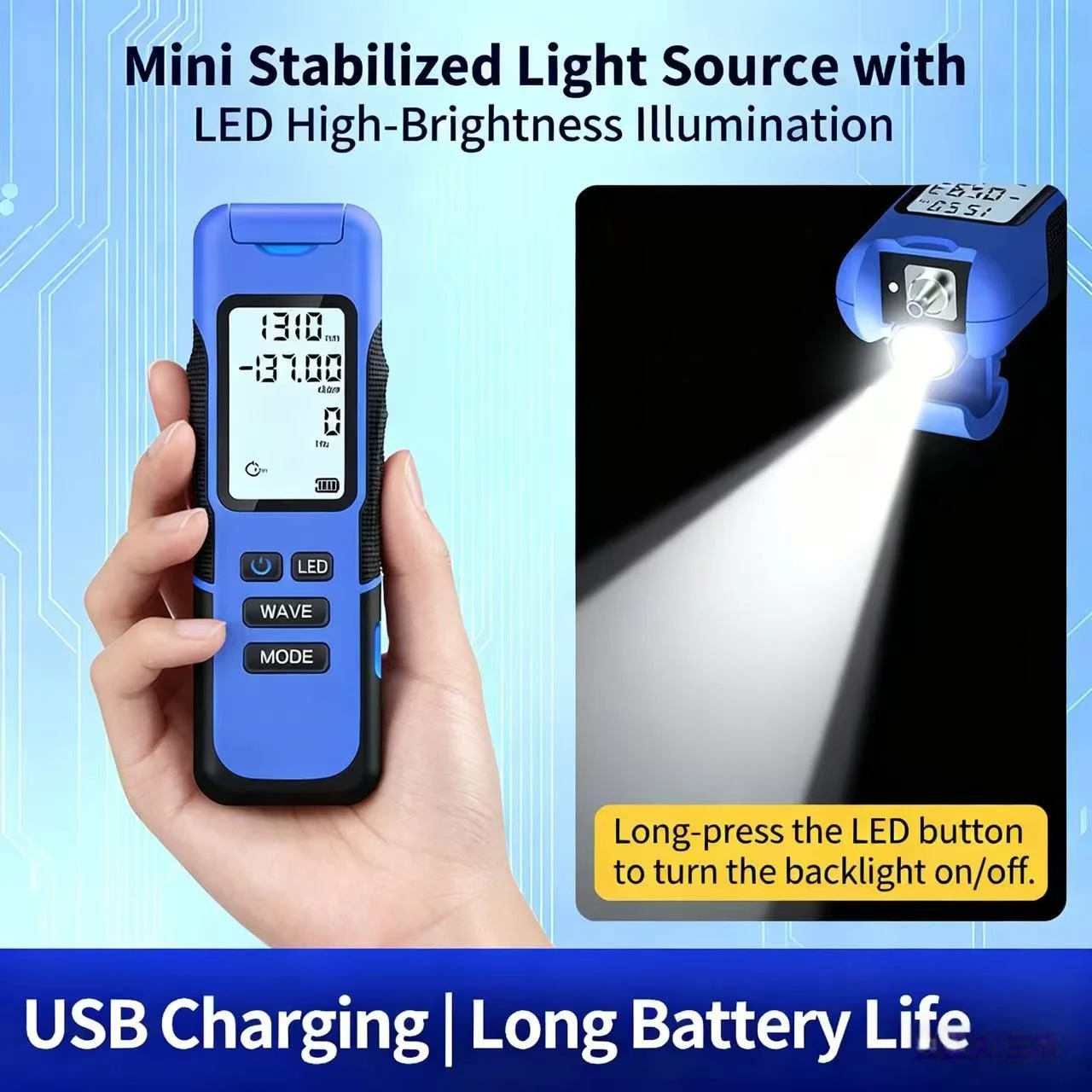 

Handheld Stabilized Light Source 1310/1550nm Optical Power Emission Source Adjustable Emission Value (-4~-10dBm adjustable)