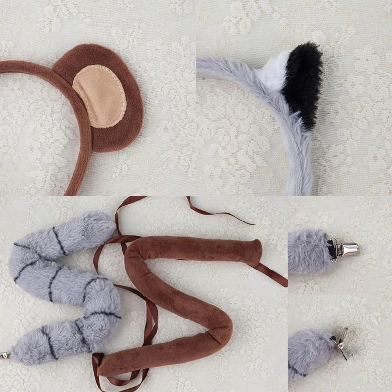 R1WE Dzieci Monkey Costume Akcesoria dla chłopca Halloween Cosplay Party, w tym opaska ogonowa rękawiczka Bowtie i spódnica