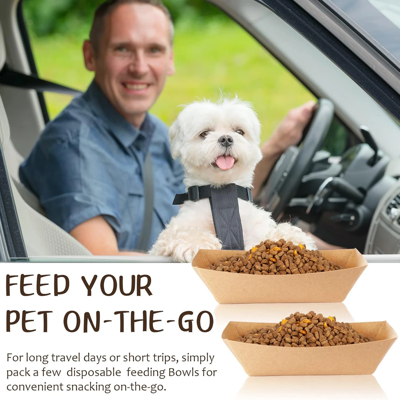 

50pcs Portable Pet Feeder Waterproof Disposable Kraft Paper Bowl For Dog Cat Bunny 16oz Boat Shaped Feeder Pet Feeding Supplies