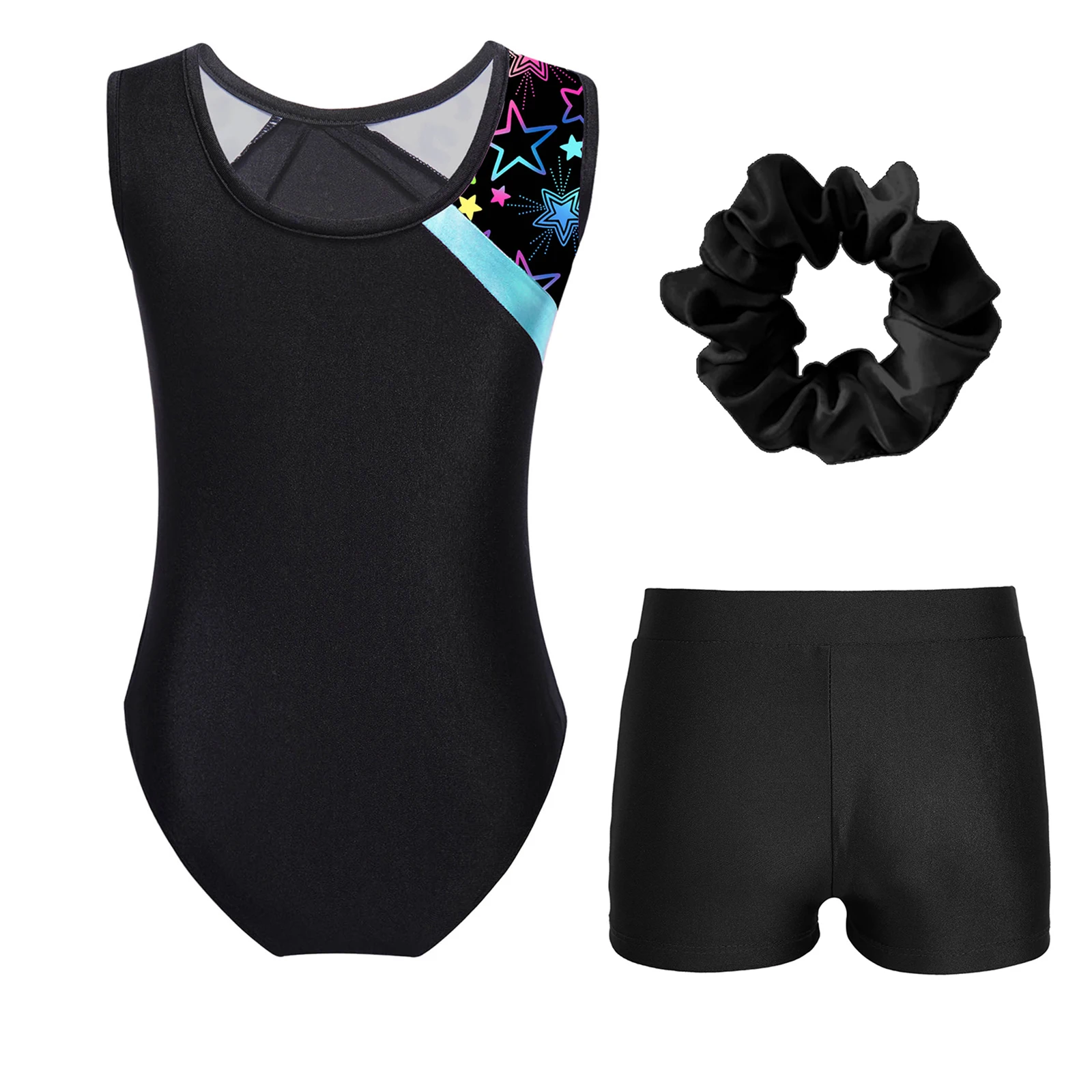 Kids Meisjes Balletdans Gymnastiek Schaatsen Turnpakje Mouwloze Bodysuit Met Korte Broek Haarband Workout Fitness Zwemsport Set