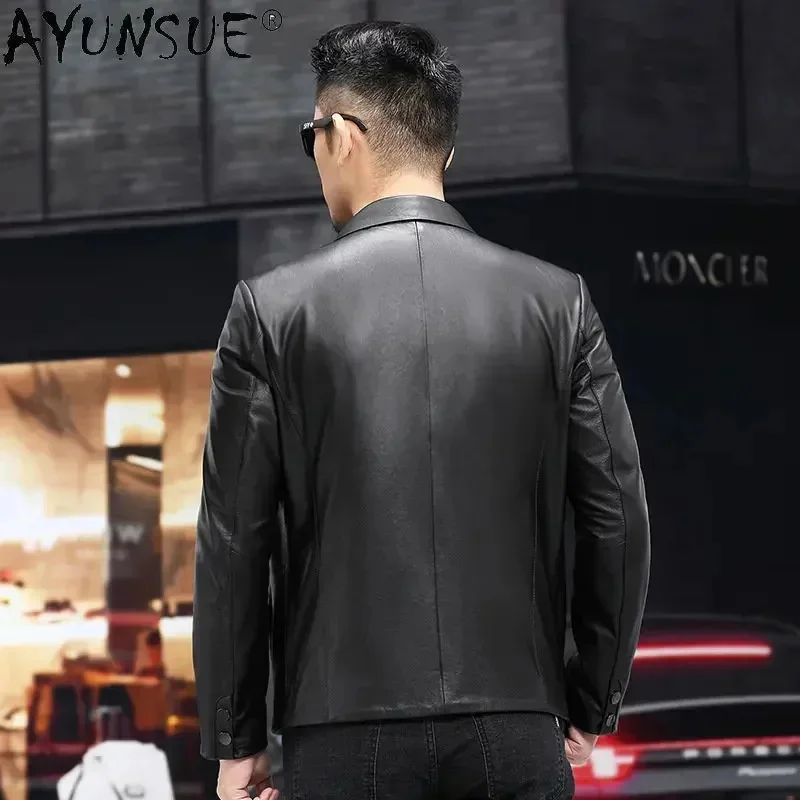 Spring Autumn New Pure Cowhide Genuine Leather Jacket Men Laple Collar Zipper Business Jackets for Man Clothing Abrigos FCY4771