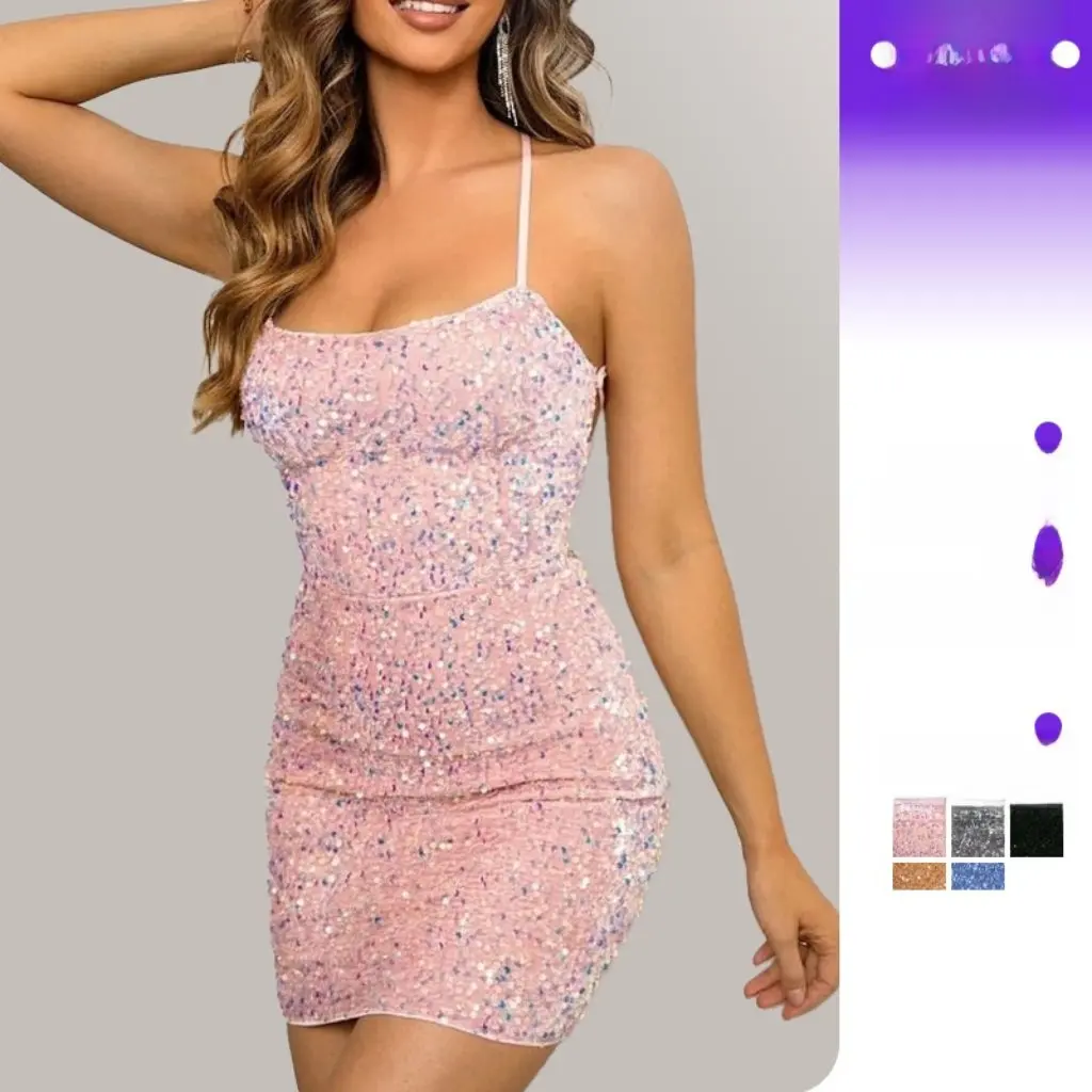 여성용 섹시한 백리스 스팽글 스커트 프렌치 스타일 타이트 숏 힙 스커트 봄 패션 서스펜더 디자인