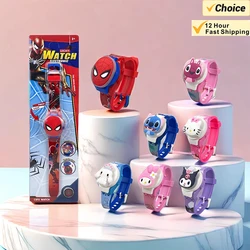 New Spiderman Kids Watches For Boys Cartoon Hello Kitty Stitch Children Rotate Watch with Flash Light Sanrio Girls Toys Clock