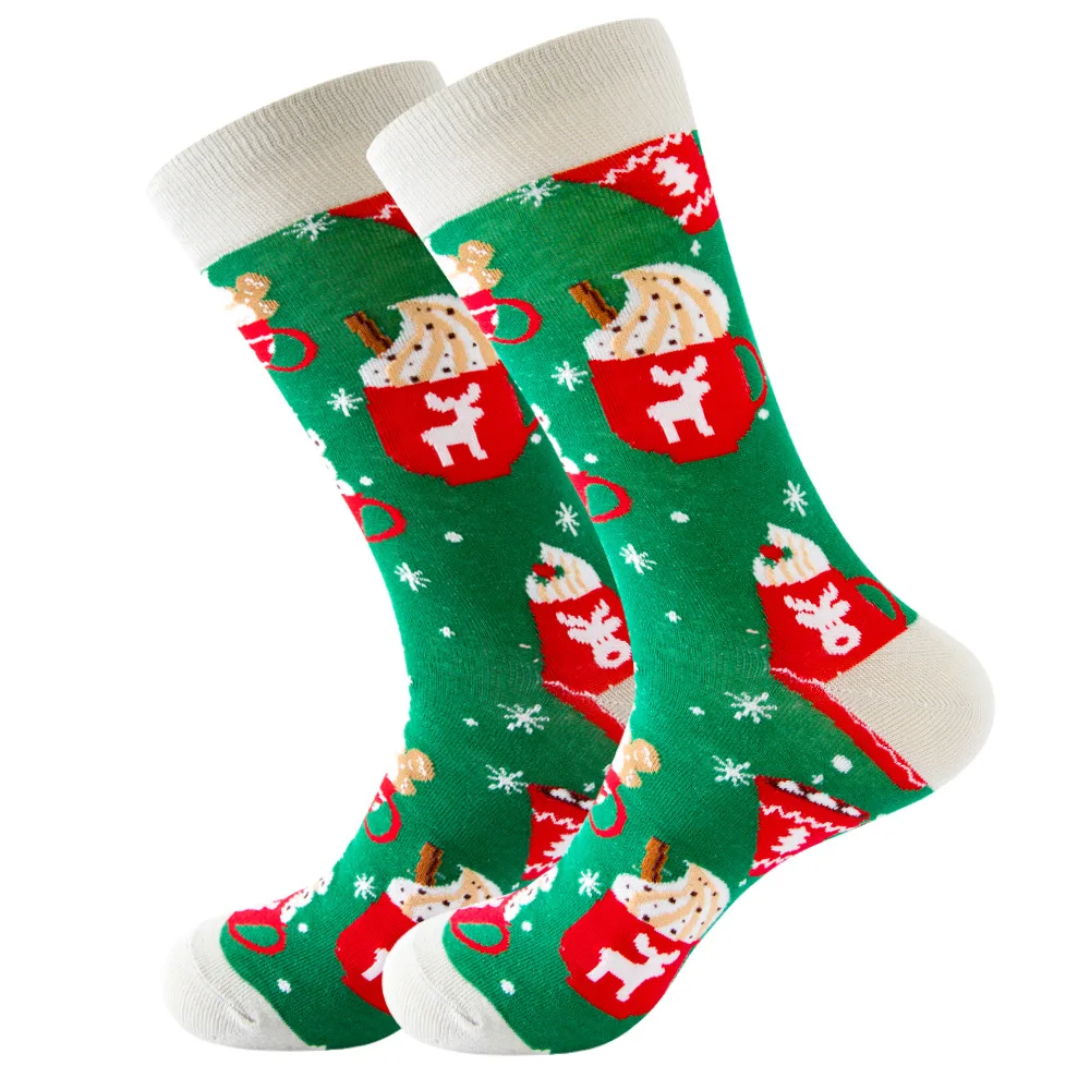 Calcetines de algodón para hombre y mujer, calcetín de Navidad, Halloween, celebración, Papá Noel, alce, galletas, nieve, divertido, EU38-46