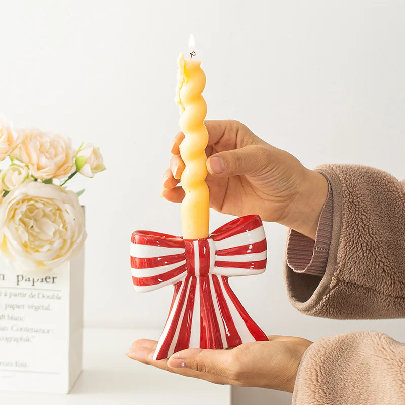 Classic Color Bow Candle Holder French Romantic Wedding Ceramic Candlestick Decoration Candlelight Dinner Atmosphere Decoration