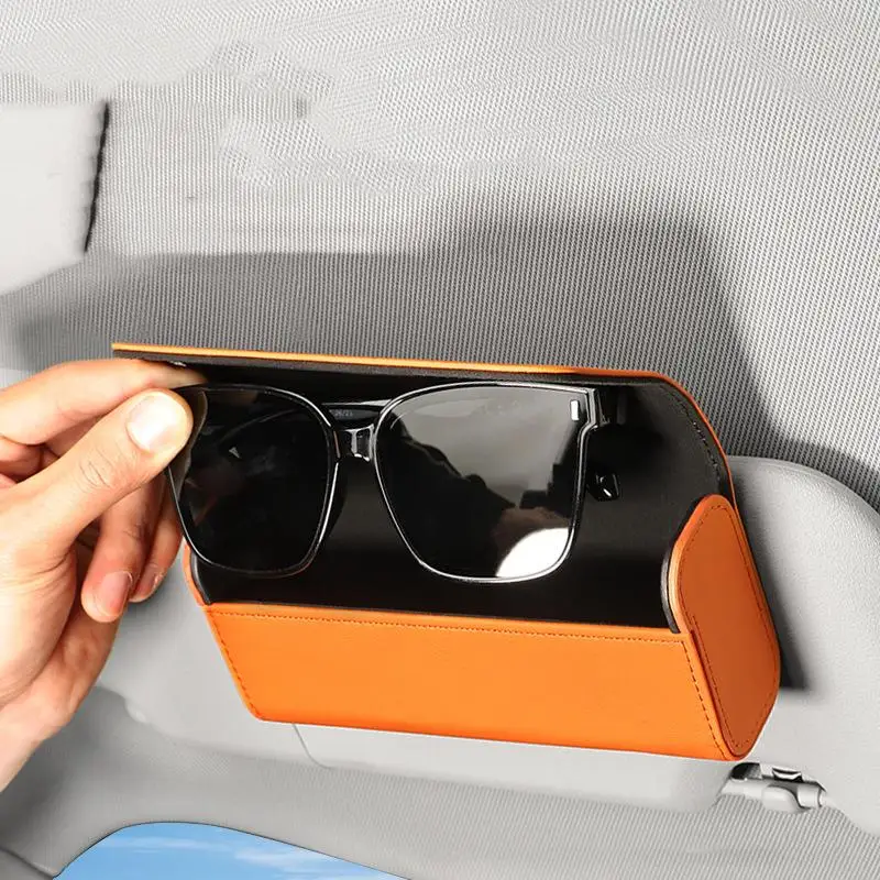 Sunglass Holder For Car Visor, Leather Auto Eyeglasses Sun Visor Organizer Case With Hidden Magnetic Closure