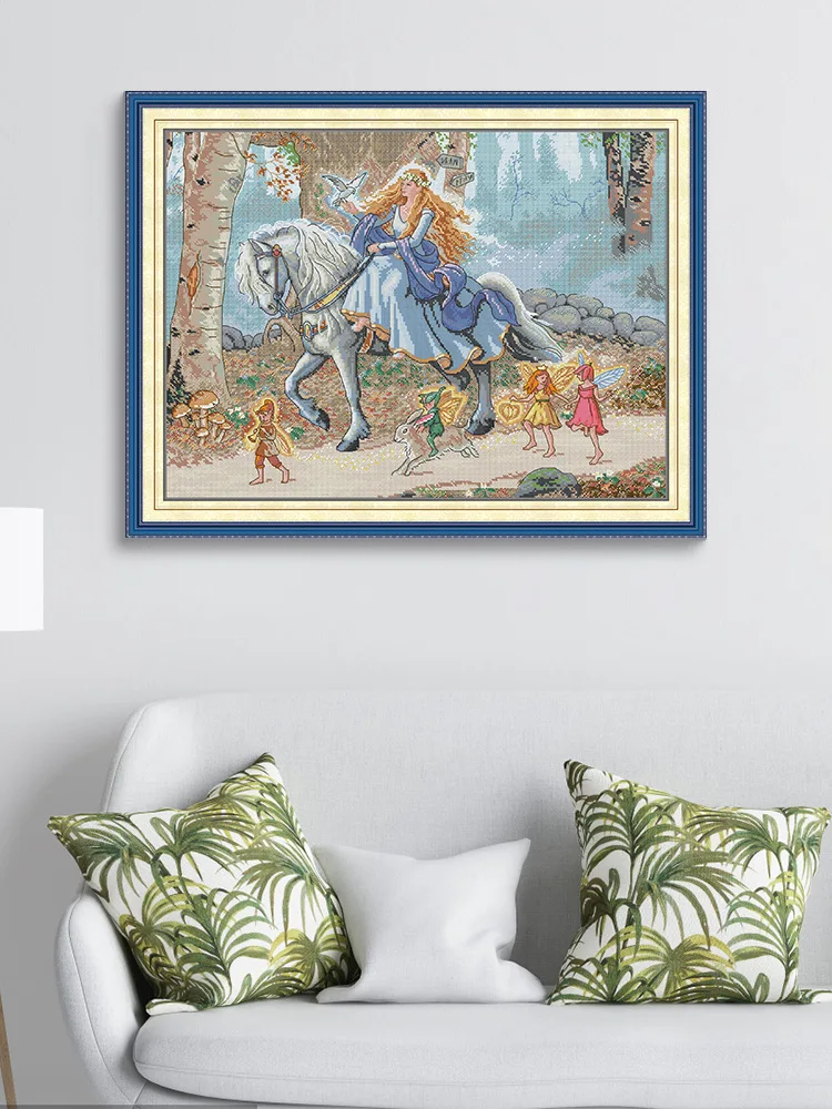 

Joy Sunday Pre-printed Cross Stitch Kit Easy Pattern Aida Stamped Fabric Embroidery Set-Princess Outing