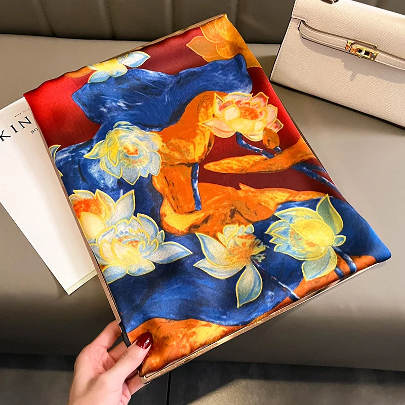 New style Luxury brand Autumn and winter women Fashion Color matching Print silk scarf lady Popular headcloth beach shawl