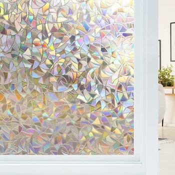 Window Privacy Film Rainbow Static Cling Stained Glass Film Window Covering Sticker Non-Adhesive Removable Reflective for Home 1