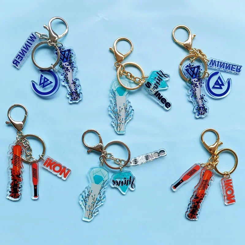 KPOP Winner Ikon Shinee 3 Pieces Pendant Key Chain Keyring Double Sided Printing Keychain Bag Accessories