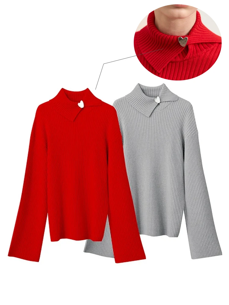 Amii Minimalism Sweater for Woman Christmas 2026 Winter Knitted Pullover Tops Ladies Long Sleeve Versatile Loose Sweater12423046