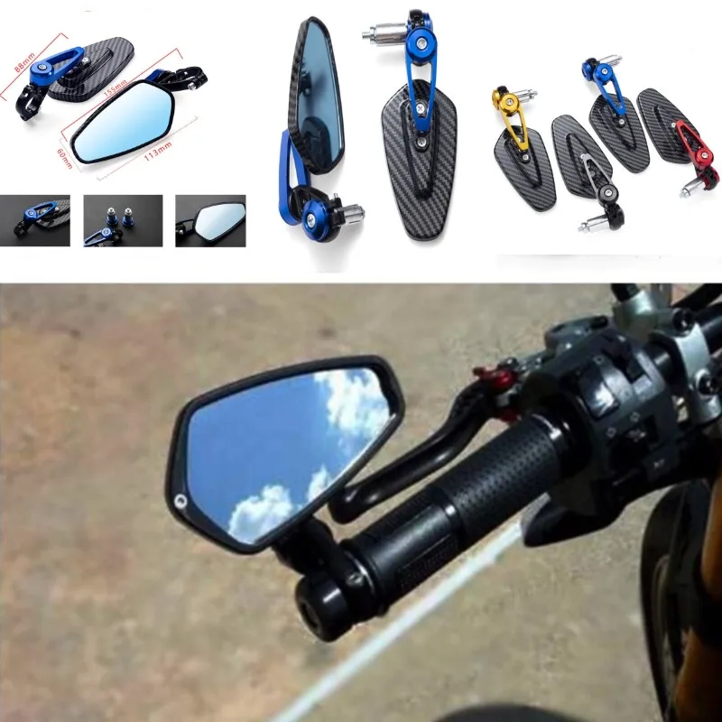 Carbon Pattern Motorcycle Side Rearview Mirrors  CNC Aluminum 7/8'' 22mm Handle Bar Motocross Side Rear View Mirror Anti-glare