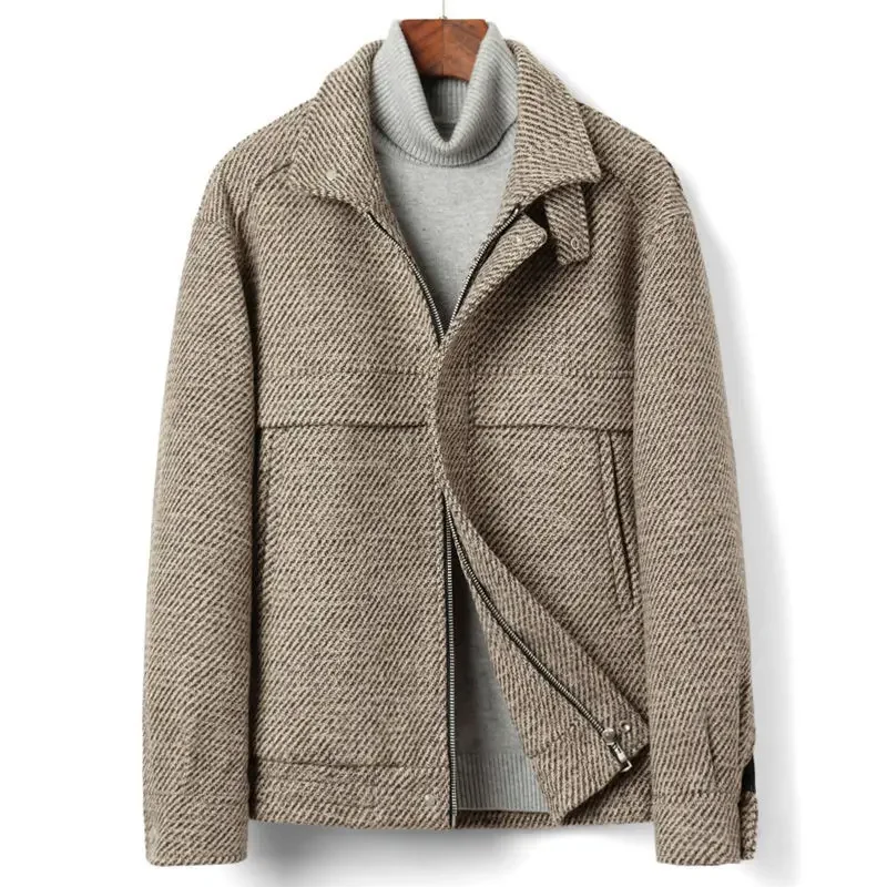 

2023 Autumn Winter Fashion Wool Jacket Men's High-quality Woolen Coat Casual Slim Turn-down Collar Coats Men's Warm Outwear