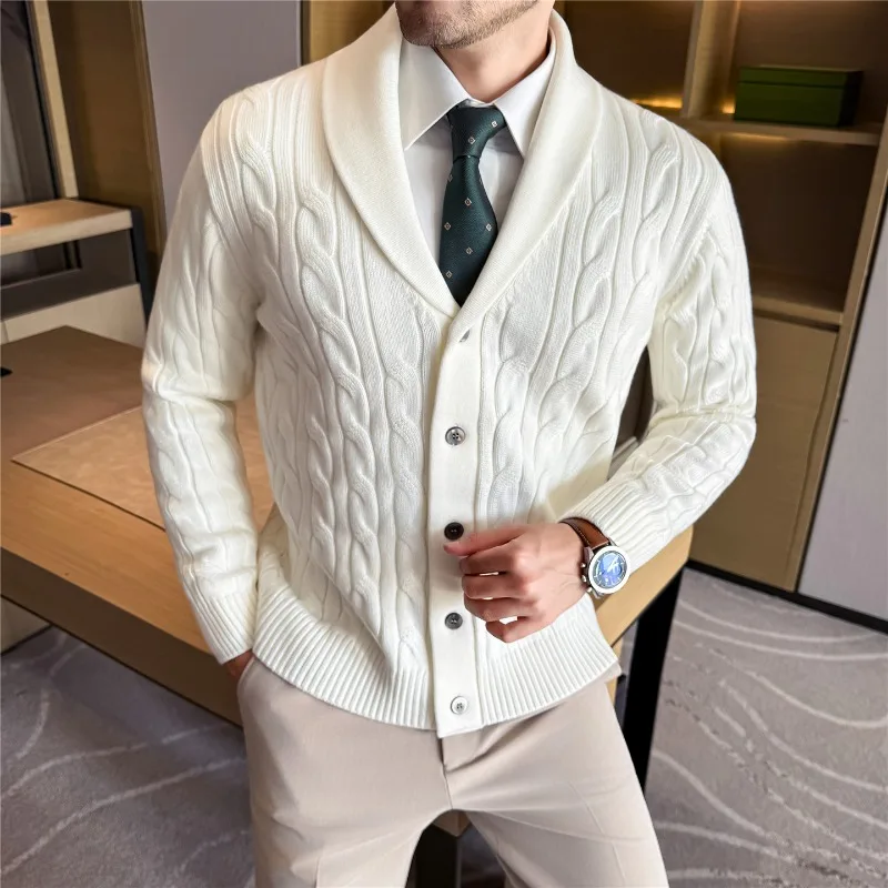 

Men Knitted Cardigan Fashion Wool Sweater 2025 Autumn Winter Warm Thickened Solid Casual Sweater Coat High-quality Men Clothing