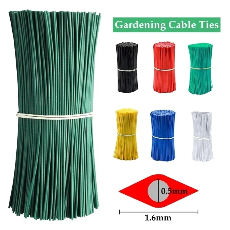 100PCS Gardening Cable Ties Reusable Oblate Iron Wire Twist Tie for Flower Plant Climbing Vines Multifunction Coated Fix Strings