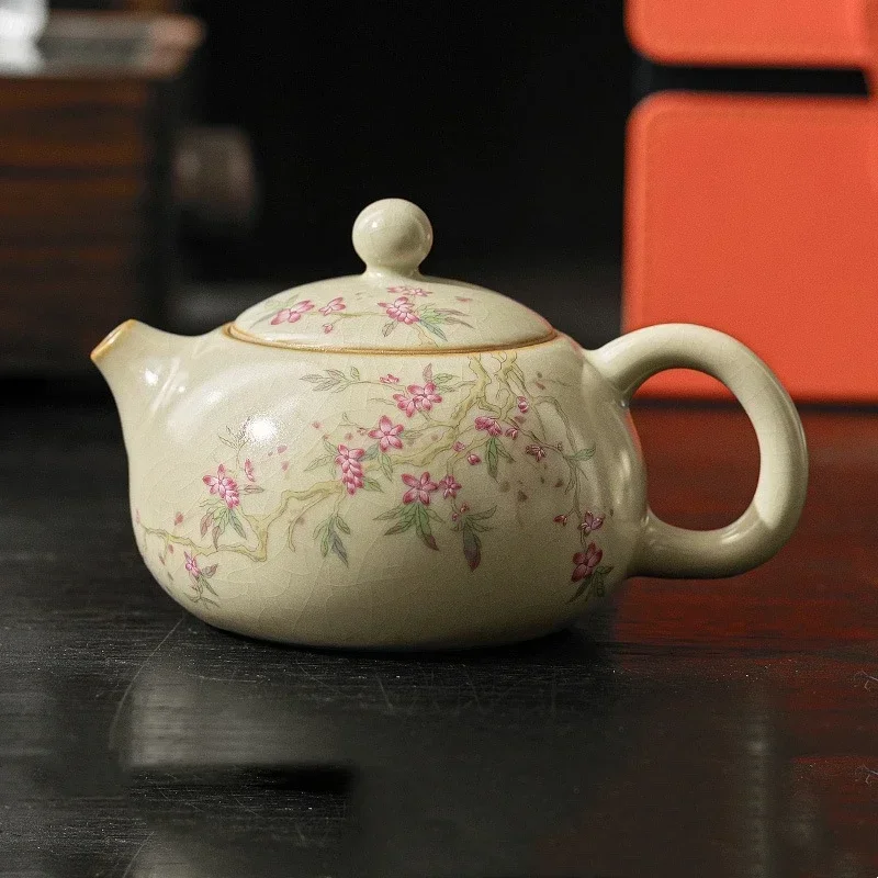 Ru Kiln Керамический открытый чайник Цветок персика Китайский керамический чайник Желтый чайник Набор для чайной церемонии Молоко Улун Тип чайной посуды