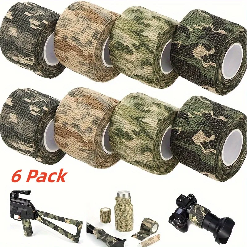 6 Roll Camouflage Kinesiologia Bandage Outdoor Hunting Camouflage Stealth Tape Elbow Pads Knee Brace Support Elastic Bandage