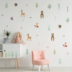 6pcs Nordic Cartoon DIY Wall Stickers Animals Forest PVC Wall Decals for Baby Bedroom Kids Room Decoration Home Decor Wallpapers