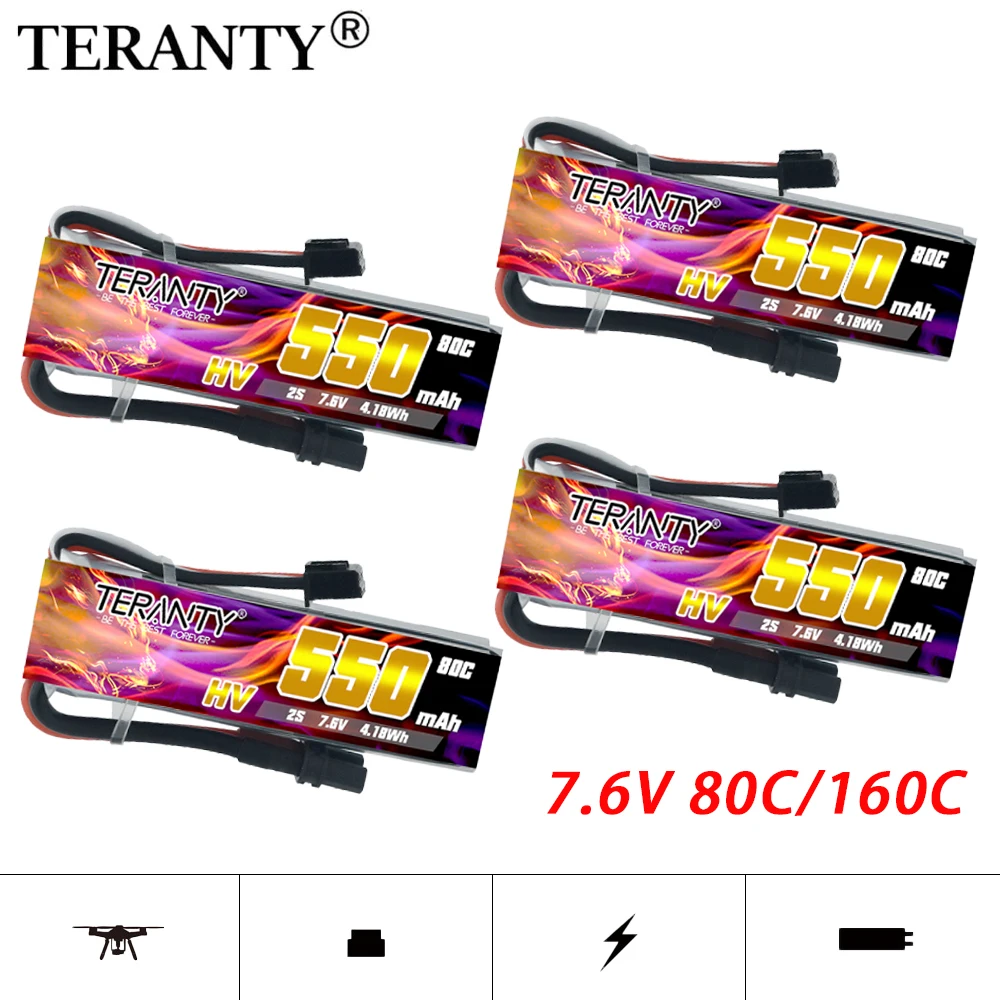 1-10PCS TERANTY 7.6V 2S 550mah 80C/160C HV Lipo Battery XT30 Plug for IFlight CineBee Happymodel Crux3 BetaFPV FPV Racing Drone