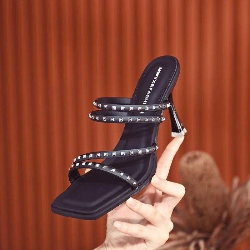 

Crystal High Heel Slippers Women's Summer Outwear Fashion Sandals Slippers 2025 New Sexy Open Toe Rhinestone Stiletto Sandals