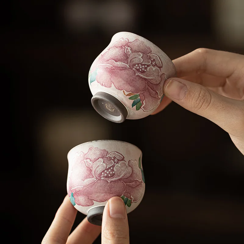 Handmade Old Rock Clay Light Makeup Peony Master Tea Cup Personal Kung Fu Tasting Single Cup Home Office Gift