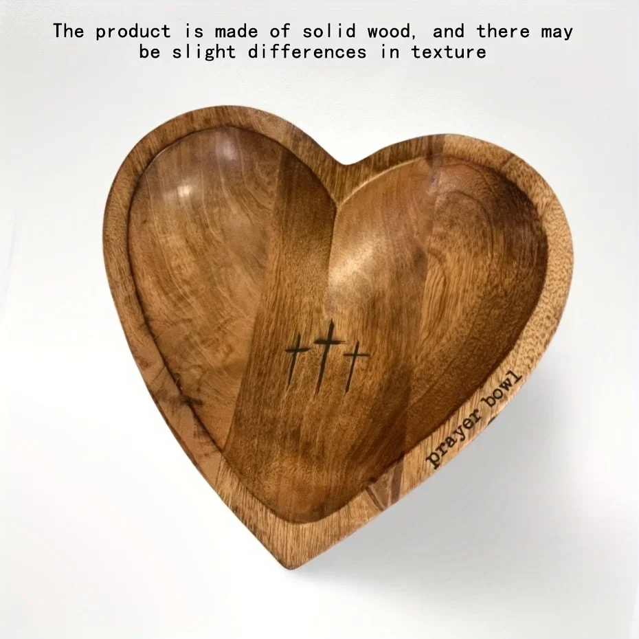 

Living Room or Prayer Room Vintage Wooden Heart Shaped Prayer Bowl with Cross and ‘Prayer’ Text - Perfect for Home Decor
