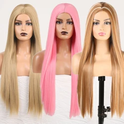 AIMEYA Synthetic No Lace Wig Ash Blonde Wig Middle Part Long Straight Hair Heat Resistant Fiber Hair Cosplay Wigs for Women