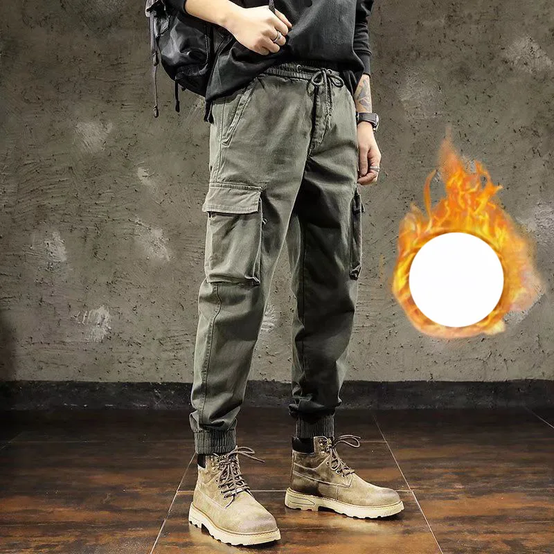 2023 KPOP Fashion Style Harajuku Slim Fit Trousers All Match Retro Cargo Pants Solid Pockets Waist Drawstring Loose Casual Pants