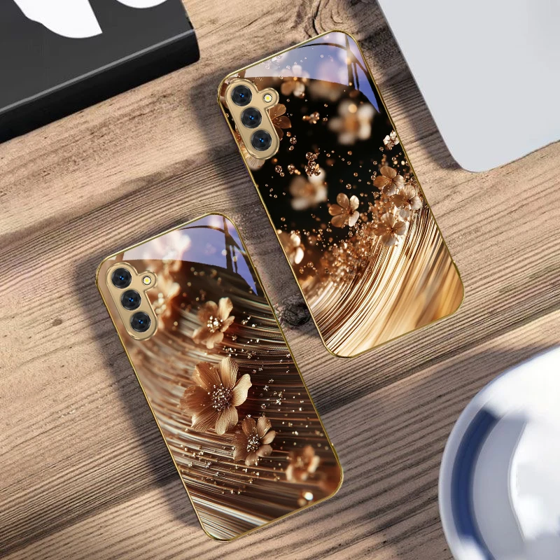 

Soft golden flowers For Samsung Galaxy S20 FE S21 S22 S23 Plus S24 Ultra 25Ultra S21+ S9+ S22Plus Golden glass phone case