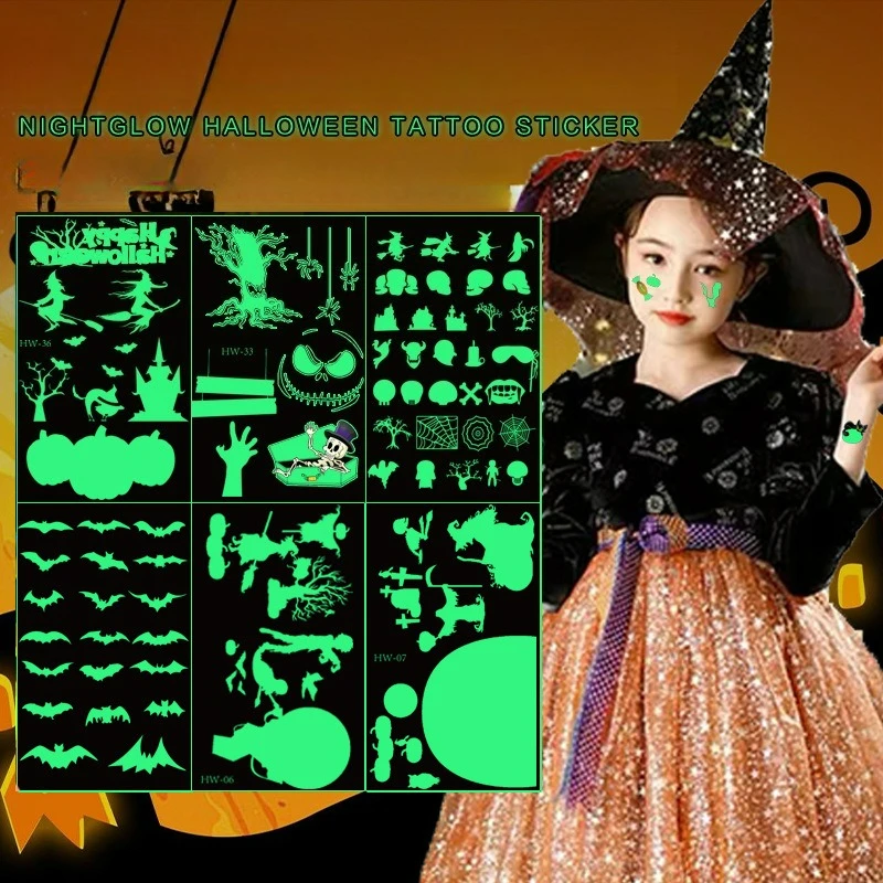 

New Halloween luminous children's cartoon tattoo sticker pumpkin funny party gift temporary sticker waterproof