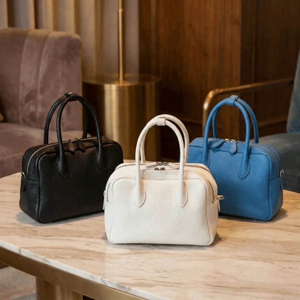 

Luxury Double Compartment Crossbody Bag Solid Color Lychee Texture Pillow-shaped Boston Bag Large-capacity Soft Leather