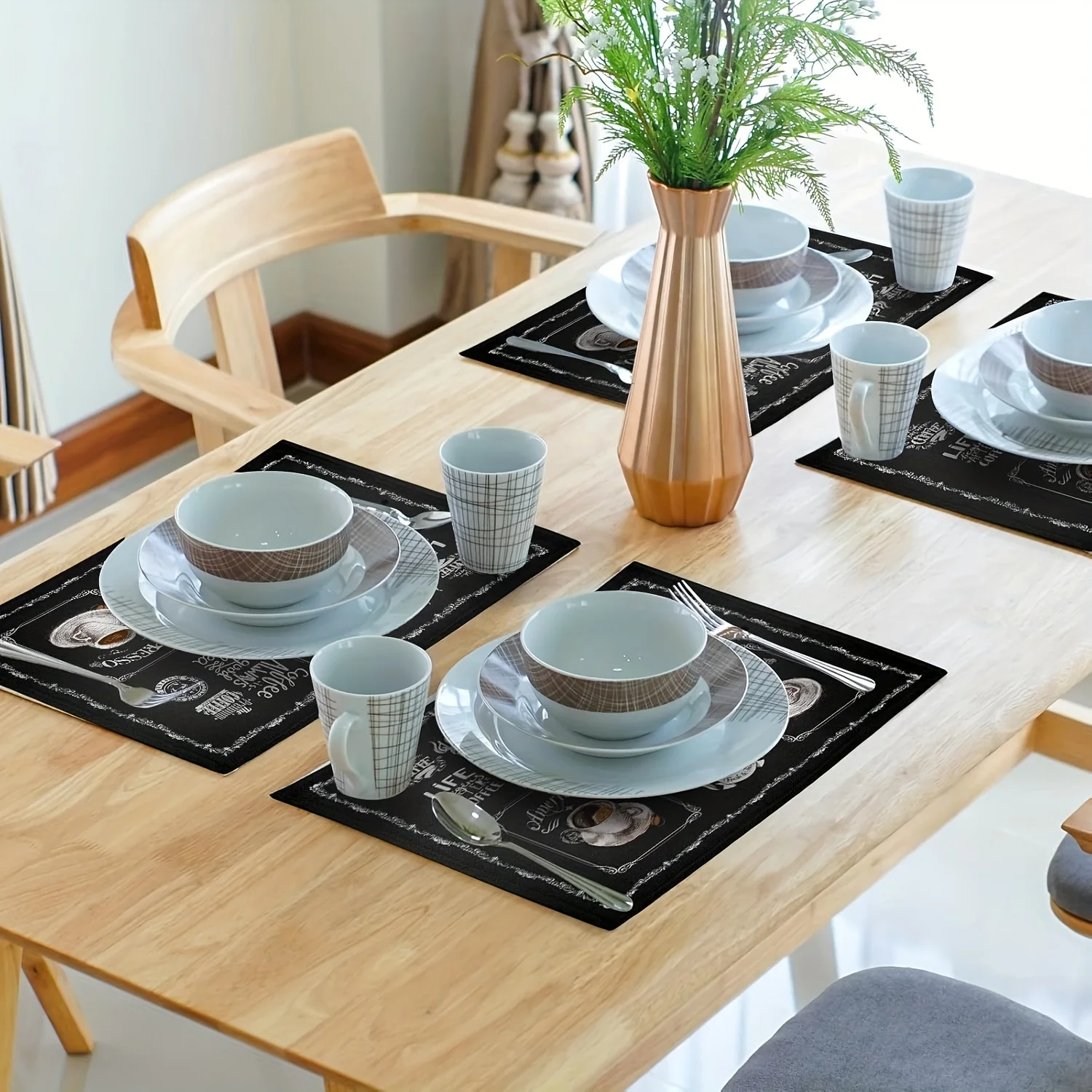 4Pcs, Blackboard-Style Coffee Art Placemats, Washable, Suitable for Holiday Parties, Home Decor, Kitchen Countertops, Rectangular Dining Tables, Making Your Dining Room and Kitchen More Beautiful, a Birthday Gift and Housewarming Party Gift for Family and Friends