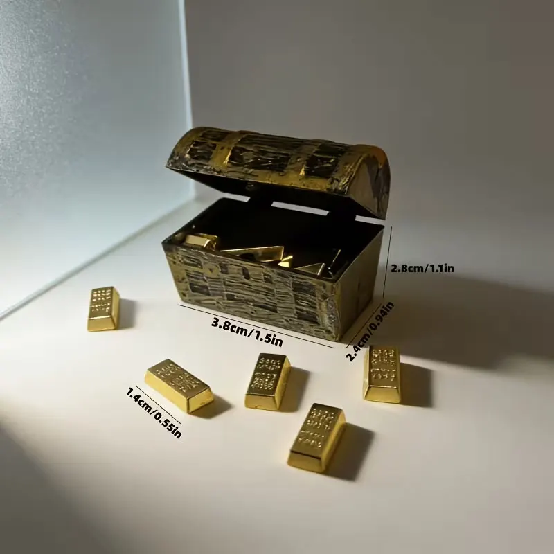 1 Set Mini-Piratenschatztruhen mit Goldmünzen und -barren - Metall-Aquariumdekorationen für Fischbecken, robuste Metallstruktur, realistisches Design für Wasserpflanzen und Fische, Aquariumdekorationen, Feiertagsdekora – Detail 6