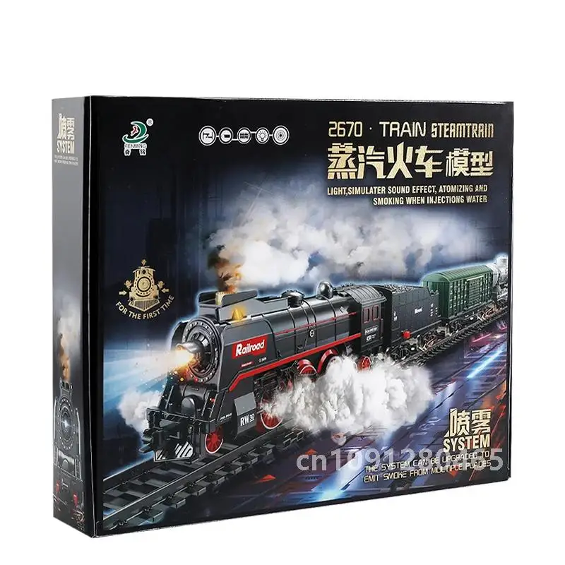 Electric Simulation Train Track Retro Steam Train Toys DIY Puzzle Assembly Toys Railway Track Set Toys for Children Xmas Gifts