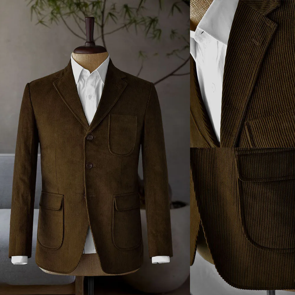 

Brown Corduroy Men Suit Tailor-Made One Piece Blazer Men Coat Single Breasted Plaid Formal Business Causal Daily Party Tailored
