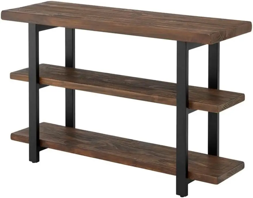 Pomona 48 In. L Solid Pine Solid Wood Media/Console Table W/ 2 Shelves & Metal Legs, Accent Furniture, Home Decor, Natural