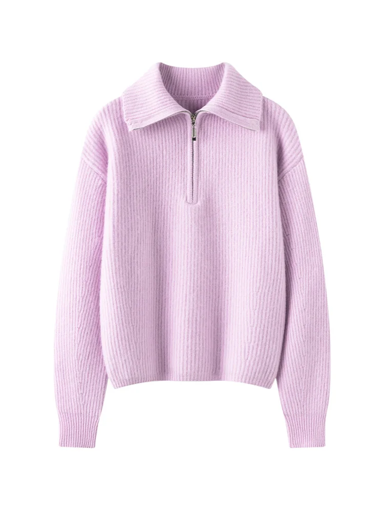 TLOML Autunno Inverno Donna 100% Maglione di Cachemire Spessa Mezza Cerniera Gira Imbottiture Collare Pullover di Alta Qualità Casual Cashmere Magliette E Camicette