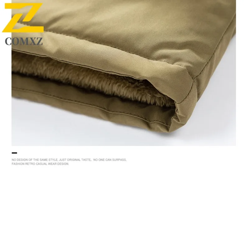 COMXZ 2025 Mens Korean Thickened Fleece Long Winter Jacket American Style Waterproof And Windproof Leisure Outdoor Sports Coat