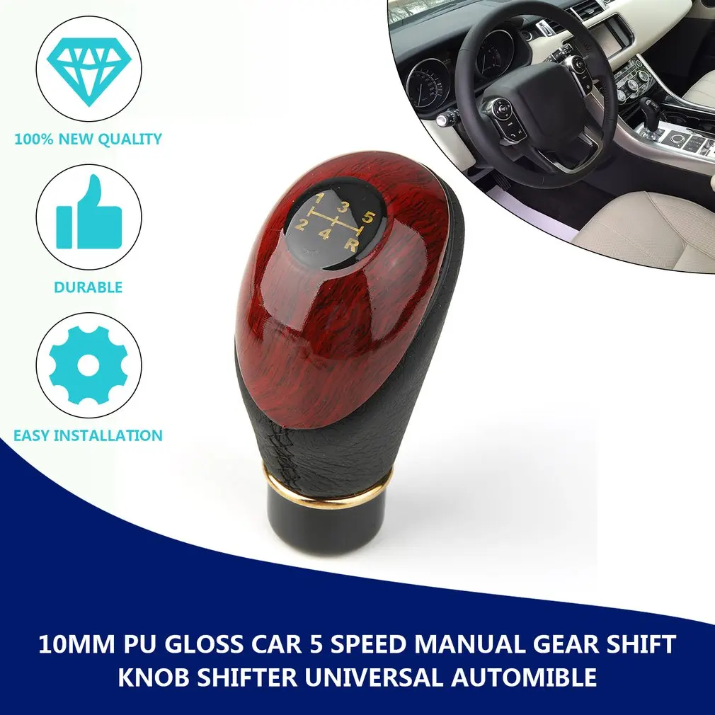 Exquisite Wooden PU Leather Universal Car Truck 5-Speed Lever Manual Gear Stick Knob Shift Shifter Gloss Hot Selling