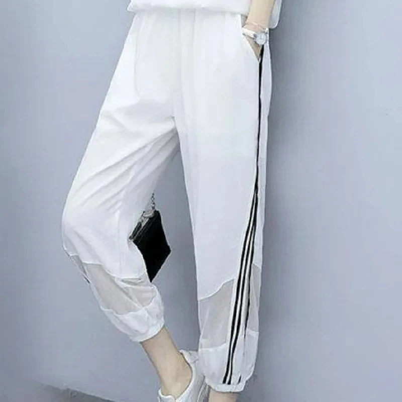 2022 Summer New V-Neck T-Shirt Casual Elastic Waist Sports Pant Suit Female Loose Size 5XL Fashion Two-Piece Sets White