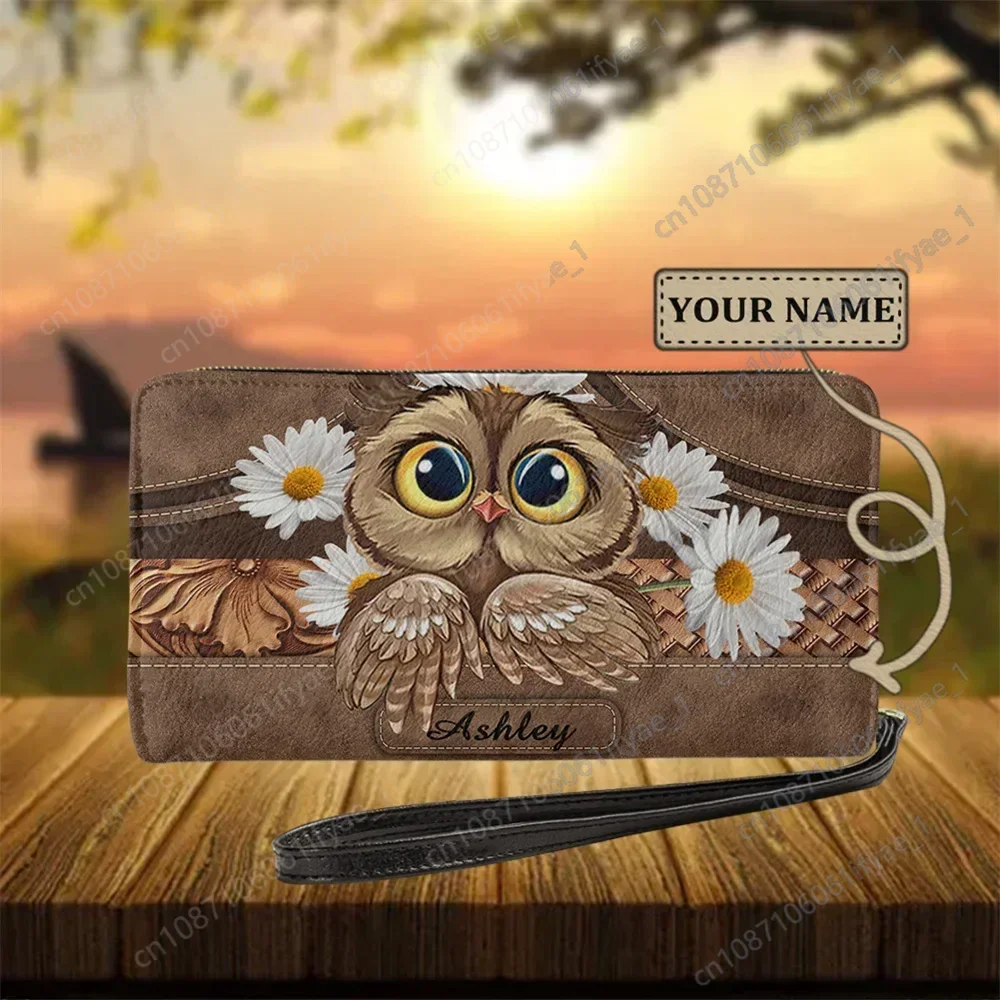 Cute Owl Cartoon Wallets for Women Custom Fashion Leather Clutch With Zip Female Long Coin Purse Casual Travel Money Pouch Mujer