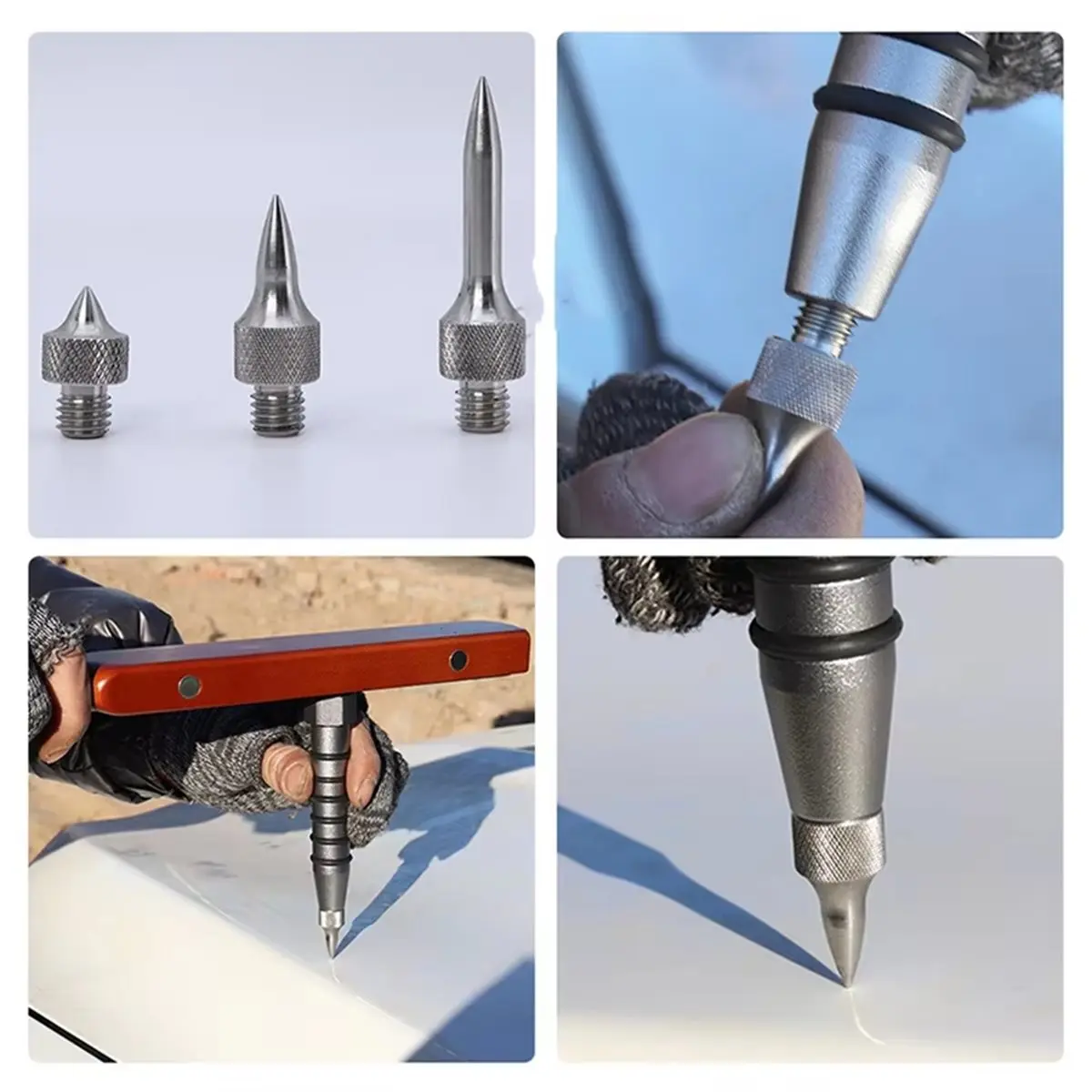 A779P ~3Pcs Car Dent Repair Leveling Hammer Replacement Head M8 Threaded Interface Dent Repair Free Sheet Stainless Steel Head